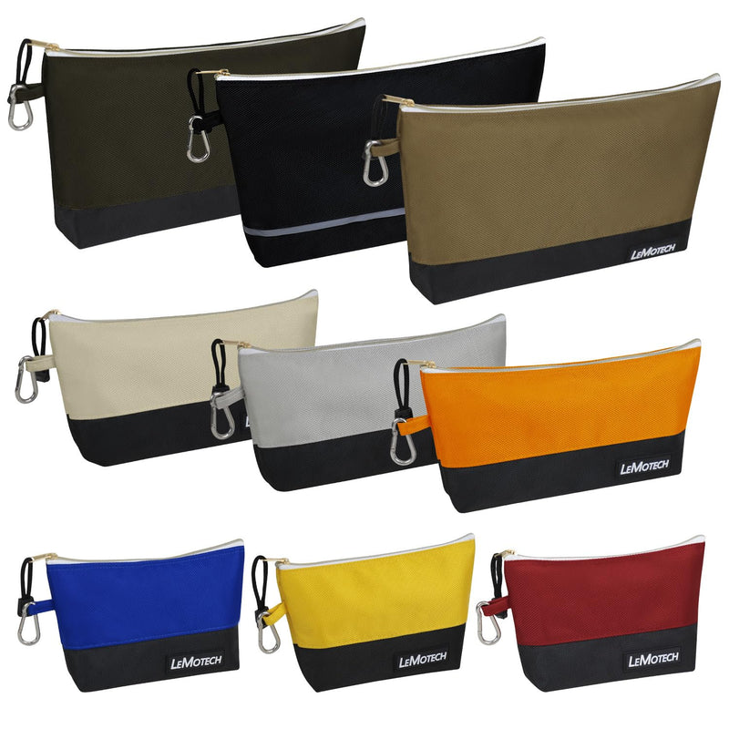 LeMotech Zipper Tool Bag with Carabiners, Water Resistant Stand-Up Utility Pouch Heavy Duty 1680D Oxford, Multipurpose Storage Pouch, 9 Pack 9 Pack Combo