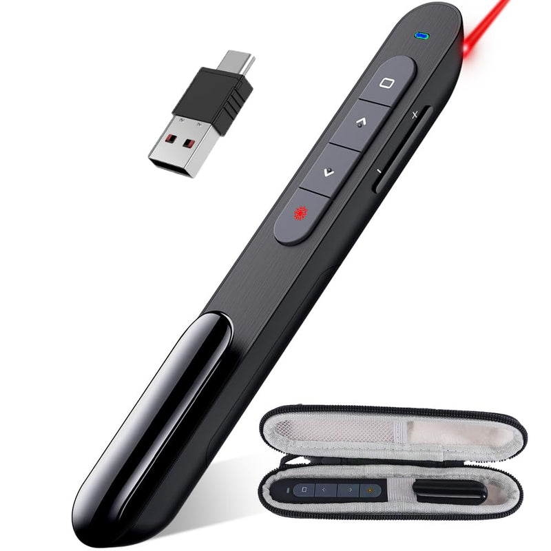 DINOSTRIKE Presentation Clicker with Case, USB C Wireless Presenter Remote Powerpoint Clicker with Carry case Storage