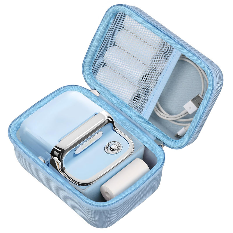 RAIALL Carrying Case for Phomemo M150 Label Maker Machine, Hard Storage Box for M150 Bluetooth Sticker Printer, Travel Bag with Mesh Pocket fits Printer Labels and USB Cable, Blue