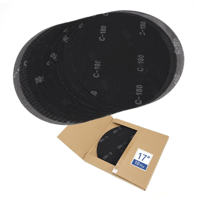 HUAALIUCHE 17" Sanding Screen Discs - Mesh Floor Sanding Screen - Black Silicon Carbide - for Wood Floors (10 Pack, 180 Grit) 17 inch #180-10 Pack