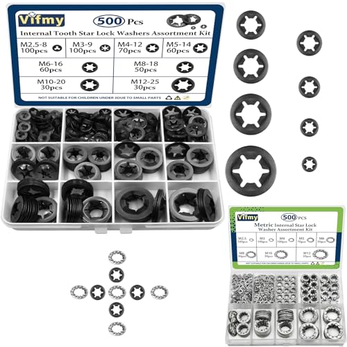 500PCS Internal Tooth Star Lock Washers & Vifmy Internal Tooth Star Lock Washers Assortment Kit(500 Pack)