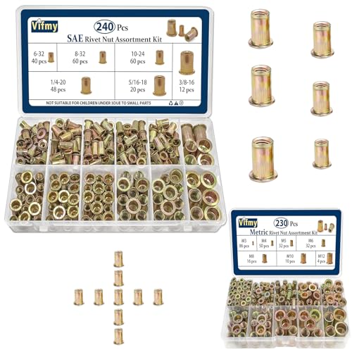 SAE Rivet Nut Assortment Kit(240Pcs) & Vifmy Metric Rivet Nut Assortment Kit(230 Pcs)