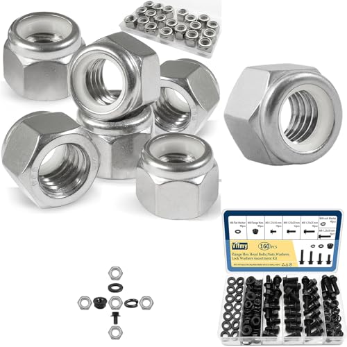 20 Pack 1/2"-13 Inch Locknuts & Vifmy M8-1.25 x 16/20/25/30mm Flange Hex Head Bolts Assortment Kit (160 Piece)