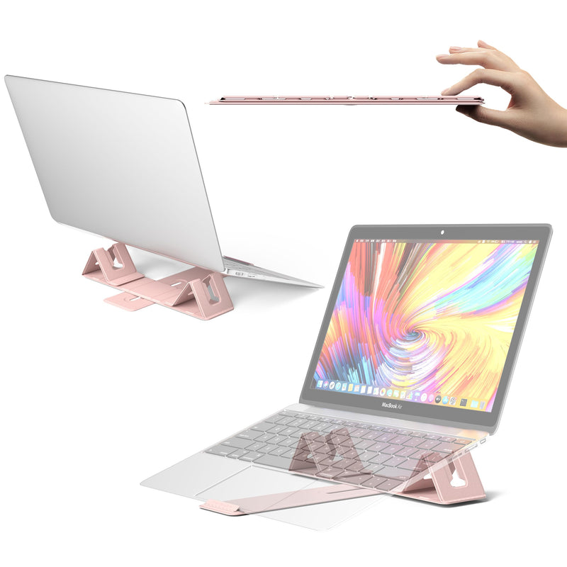 Perilogics Magnetic Adjustable Travel Laptop Stand for Digital Nomads and Business Travelers. Compact, Foldable, and Ideal for Desk Use. Elevate Your Work Experience with Our Laptop Riser on The Go Light Pink