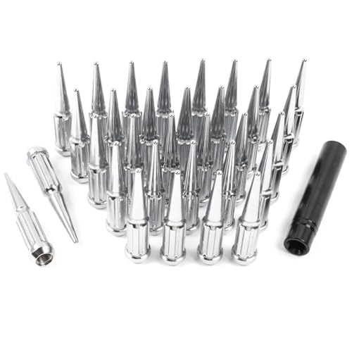 2 in 1 32PCS M14 x 1.5 Chrome Spike Lug Nuts with 1 Socket Key M14x1.5 32