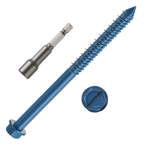 1/4" x 6" Concrete Screws, 50 PCS Blue Hex Washer Head Concrete Screws Anchor Kit with Hex Bit Socket, for Masonry, Cement, Block, Brick or Stucco 1/4 x 6" Blue Hex Head