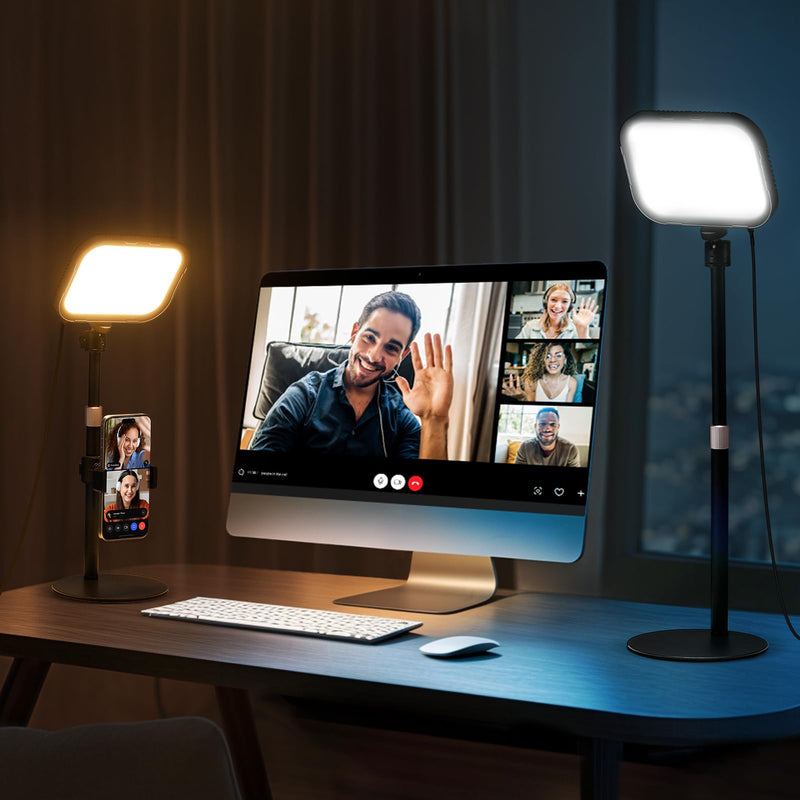 Desk Light for Video Calls with Stand, 360° Rotate Zoom Lighting for Computer, CCT 3000K-6500K Adjustable, Full-Screen Desk Ring Light with Phone Holder for Webcam, Meeting, Live Streaming, Podcast