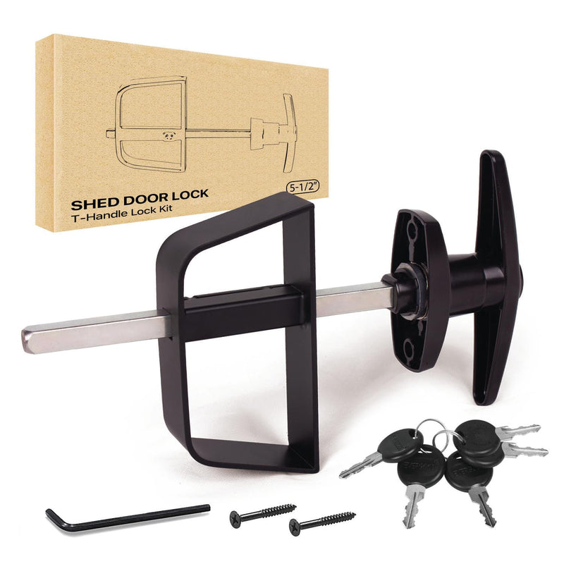 6" T-Handle Lock Kit for Shed Door Latch, Black | 5 Keys Included, 6" Stem, For Sheds, Playhouses, Chicken Coops, Camper, RV, Garage Door 6.0 inch-T