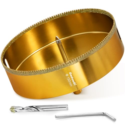6 Inch Serrated Diamond Hole Saw with 2Pcs Removable Pilot Bits, Easy-Align for Precise Drilling in Porcelain, Ceramic, Granite, and Marble (6" Tile Drill Bit) 150mm | 6"