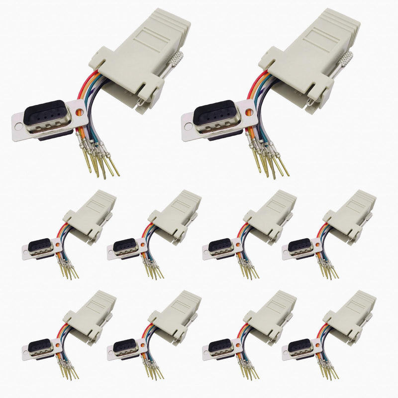 10Pcs DB9 Male to RJ45 Ethernet Adapter, 9 Pin Serial Port Male to RJ45 Ethernet LAN Extend Modular Converter