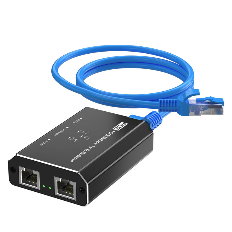 PoE Splitter with 4.25FT Cat6 Ethernet Cable, Gigabit Ethernet Switch 2 Port, Internet Splitter 1 in 2 Out, Non-PoE to PoE Adapter, Network Hub 1 in 2 Out, Plug & Play, Distance Up to 328 Ft. POE Splitter with Cable