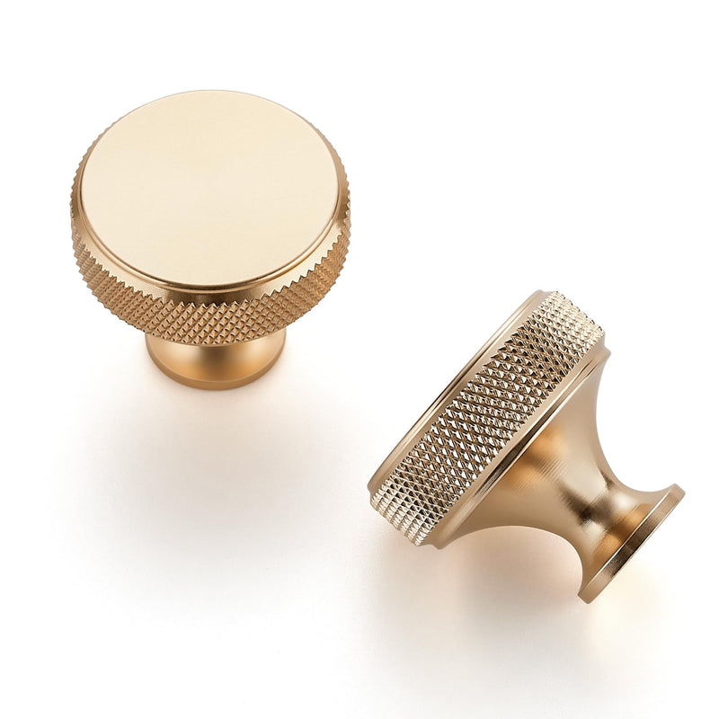 JOY DECOR 20 Pack Brushed Gold Kitchen Cabinet Hardware Knobs Round Solid Knurled Handles Single Hole Drawer Knobs for Cabinet Furniture Brass Dresser Pulls