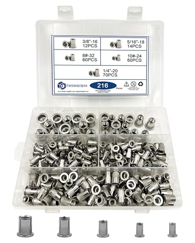 ELEFOCUS 216-Piece 304 Stainless Steel SAE Rivet Nut Assortment Kit SAE-Stainless Steel-216pcs