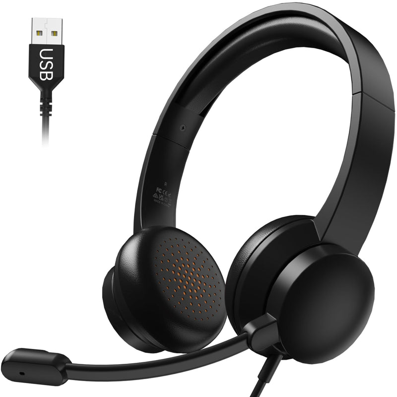 USB Headset with Microphone for PC, Wired Headphones with Mic USB Headset with Noise Cancelling Microphone, Computer Headset with Microphone for Home Office Online Class Teams Skype（Black） Black