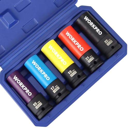 WORKPRO 1/2" Lug Nut Socket Set, Cr-Mo Steel 15 17 19 21 22 MM Socket Set