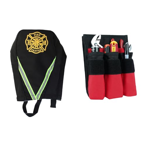 MELOTOUGH Firefighter Bag Fireman SCBA Air Respirator Tool Storage Bag + 7-Pocket Firefighter Tool Pouch with Carry Handle and Flap, Fits in Bunker Gear Pocket, Firefighter Pants,Red