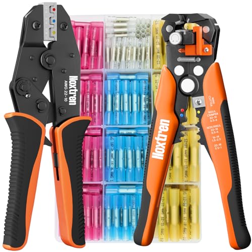 Crimping Tool For Heat Shrink Connectors, 220PCS AWG 26-10 Waterproof Automotive Marine Grade Heat Shrink Butt Connectors and Wire Stripper 220PCS Heat Shrink Butt Connectors with Crimper and Stripper