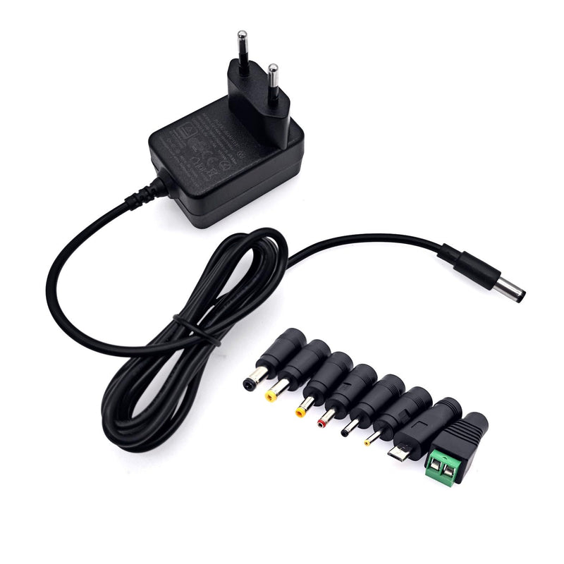 JZK AC 100-240V to DC 5V 2A Power Supply Converter Transformer Charger with 8 DC Plug Adapters Replacement 5V 0.5A 500mA 1A 1.5A 2000mA for CCTV Cameras, LED Light Strips, TV Box