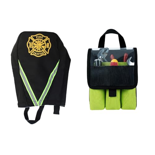 MELOTOUGH Firefighter Bag Fireman SCBA Air Respirator Tool Storage Bag + 7-Pocket Firefighter Tool Pouch with Carry Handle and Flap, Fits in Bunker Gear Pocket, Firefighter Pants,Lime
