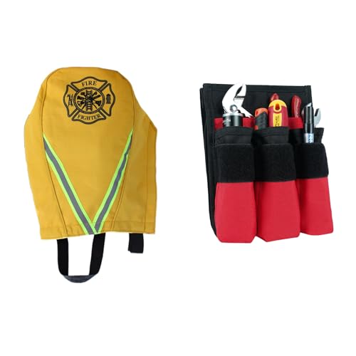 MELOTOUGH Firefighter Bag Fireman SCBA Air Respirator Storage Bag with Soft Lined (Ripstop Turnout Tan) + 7-Pocket Firefighter Tool Pouch with Carry Handle and Flap, Fits in Bunker Gear Pocket