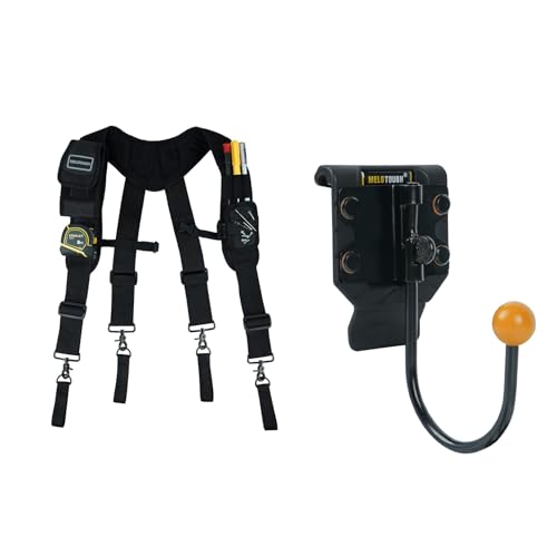 MELOTOUGH Magnetic Suspenders Tool Belt Suspenders with Large Moveable Phone Holder, Pencil Holder,Tool Belt Hook,Tool Holster,Drill Belt Holder,Cordless Drill Holster Single (Black)