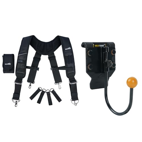 MELOTOUGH Tool Belt Suspenders Construction Bag Suspenders Heavy Duty Padded Work belt Suspenders,Tool Belt Hook,Tool Holster,Drill Belt Holder,Cordless Drill Holster Single (Black)