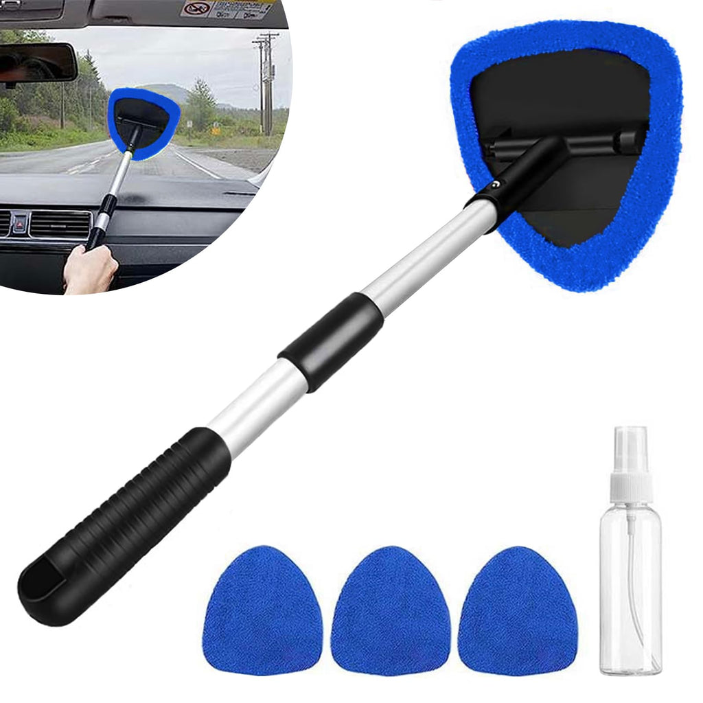 Windshield Inside Cleaner 6PCS,Car Windshield Cleaning Tool,Inside Windshield Cleaner Tool,Car Window Cleaner with Extendable Handle,Car Clean Kit(Blue Triangle) Blue-Triangle One Size