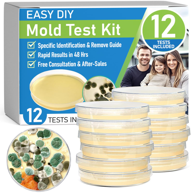Mold Test Kit for Home-Simple Mold Detection Kits, HVAC, Surface & Indoor Air Quality Testing, Fast and Reliable DIY Mold Detector for House Black Mold, Identification Guide Free Analysis (12 Pack) 12