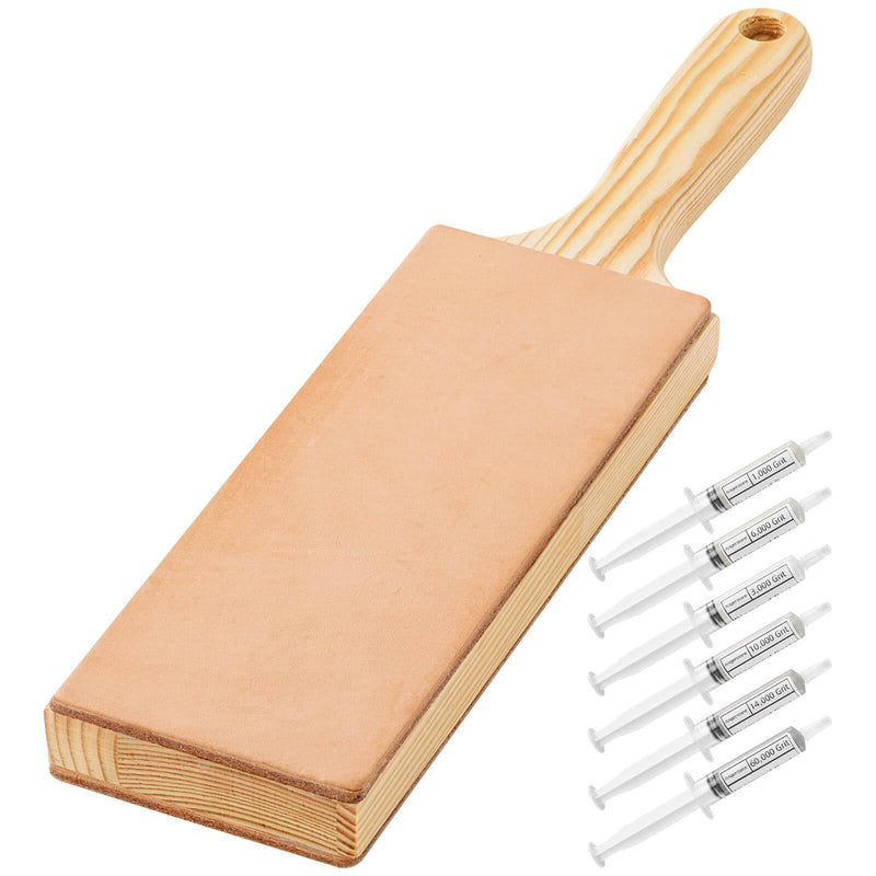 Angerstone Oversize Double Sided Leather Strop for Knife Sharpening with 6 Diamond Polishing Compounds - Cowhide Stropping Kit with Stropping Compounds, Knife Strop Block Stropping Leather large