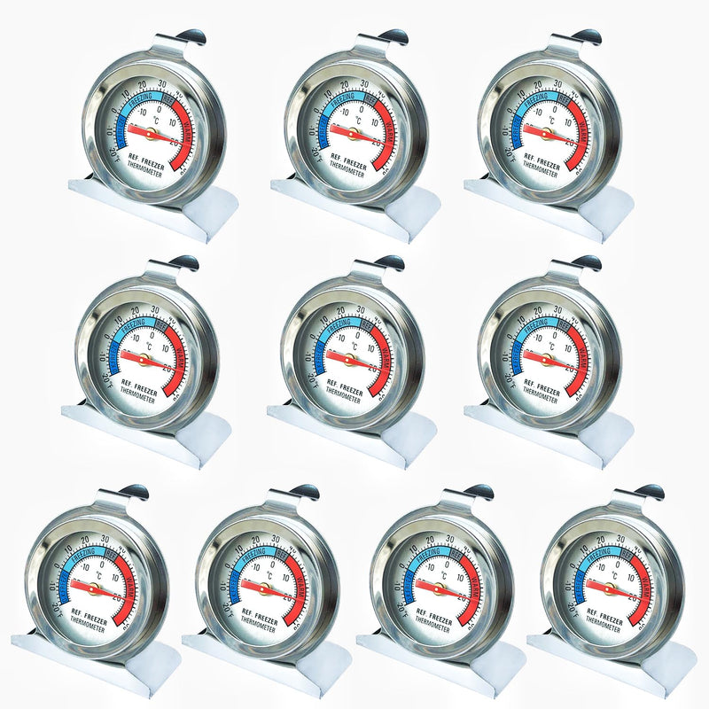 10 Pack Refrigerator Freezer Thermometer, Classic Series Stainless Steel Large Dial Thermometer for Refrigerator Fridge Freezer Cooler 10