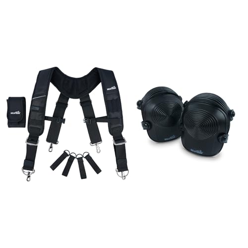MELOTOUGH Tool Belt Suspenders Construction Bag Suspenders Heavy Duty Padded Work belt Suspenders,Work Knee Pads for Men Women Construction, Flooring, Roofing - Comfortable and Non Slip(Black)