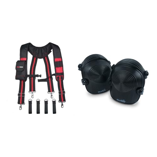 MELOTOUGH Tool Belt Suspenders Construction Work Suspenders with detachable phone holder,Work Knee Pads for Men Women Construction, Flooring, Roofing - Comfortable and Non Slip(Black)