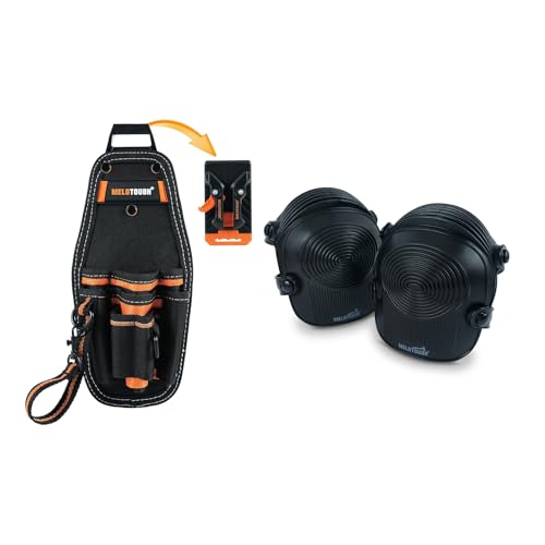 MELOTOUGH Small Tool Pouch with Quick Release Belt Clip,Tool Belt Pouch with Electrician Tape Thong Strap,Work Knee Pads for Men Women Construction, Flooring, Roofing - Comfortable and Non Slip(Black)
