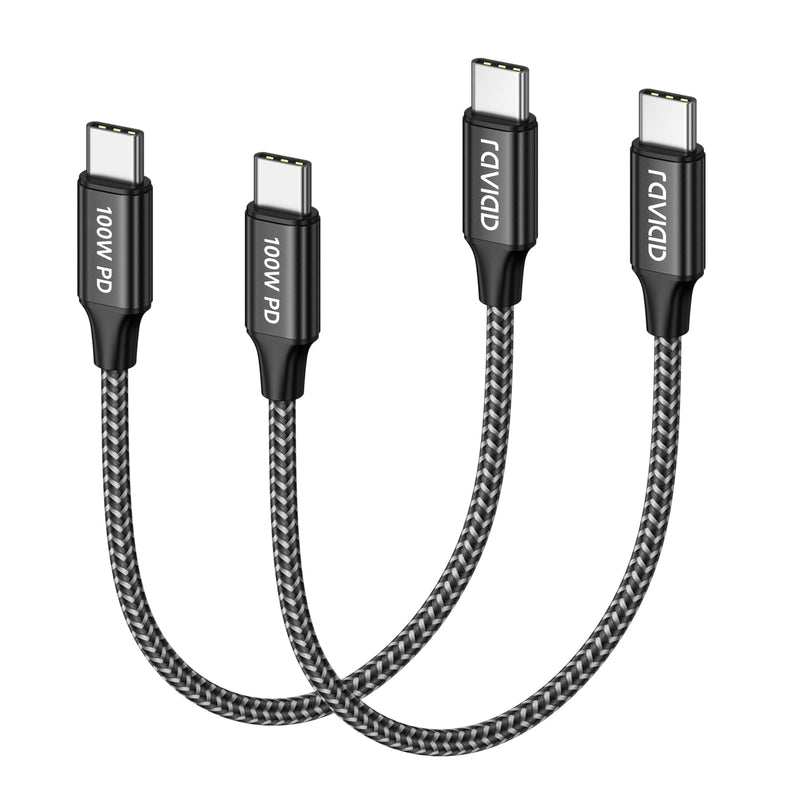 Raviad USB C Cable Short [Pack of 2 0.5 m] 100 W Charging Cable USB C PD 3.0 | Fast Charging USB C to USB C Cable for iPhone 17 16 15, Samsung Galaxy S25 S24, Huawei, Pixel, MacBook, iPad Pro Air black
