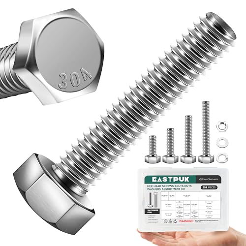 254 Pack Nuts and Bolts Assortment Kit 1/4-20, 5/16-18, 3/8-16 SAE Hex Head, Stainless Steel 304, Bolt Kit with Assorted Screws Nuts and Bolts, Flat & Spring Lock Washers Silver 254-Pack SAE Kit