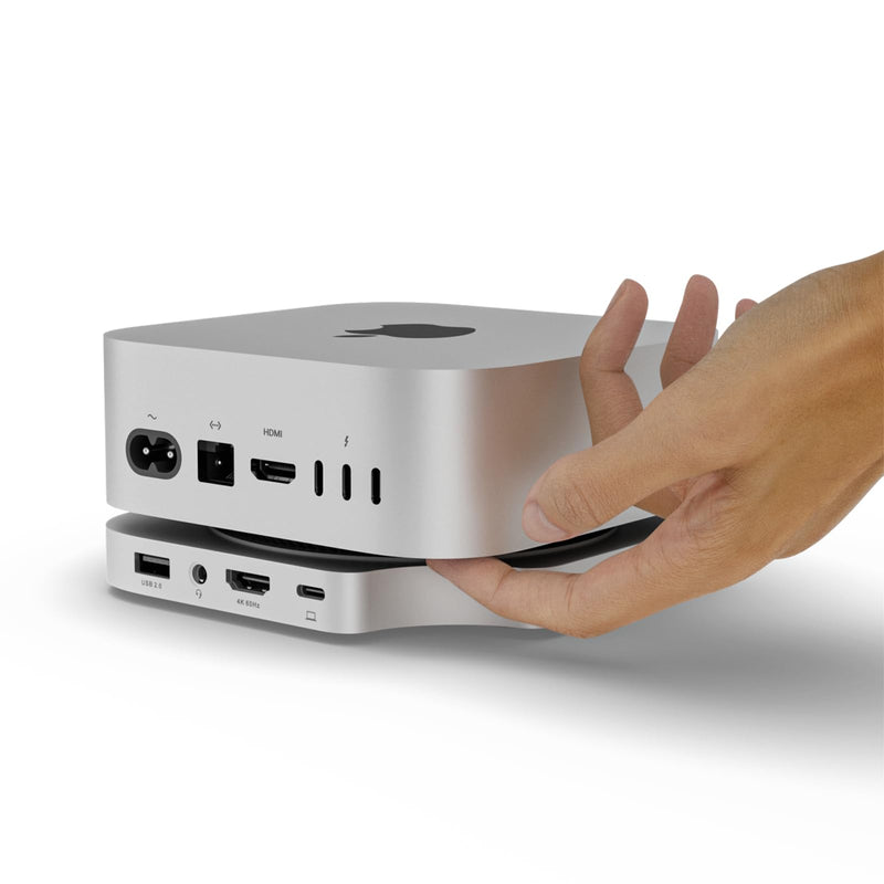 Minisopuru iExpandMate MINI4PRO Mac mini M4 Dock with 4K@60 HDMI, 8TB M.2 NVMe SSD Enclosure, Mac mini Hub & Stand for Mac mini M4 and M4 Pro 2024 (TF/SD Slot, 3* USB-A 2.0, Audio) | Silver