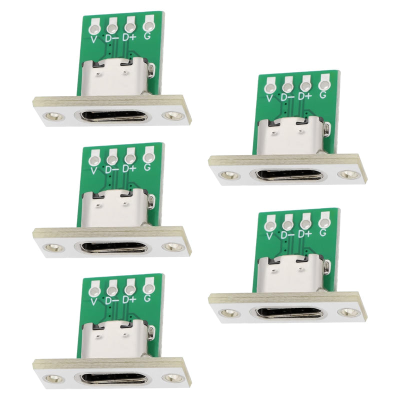 5Pcs Type C Female Socket Connector with PC Board, 24Pin USB 2.0 Pinout Panel Mount USB C Female Socket for DIY Mobile Devices Laptops Tablets