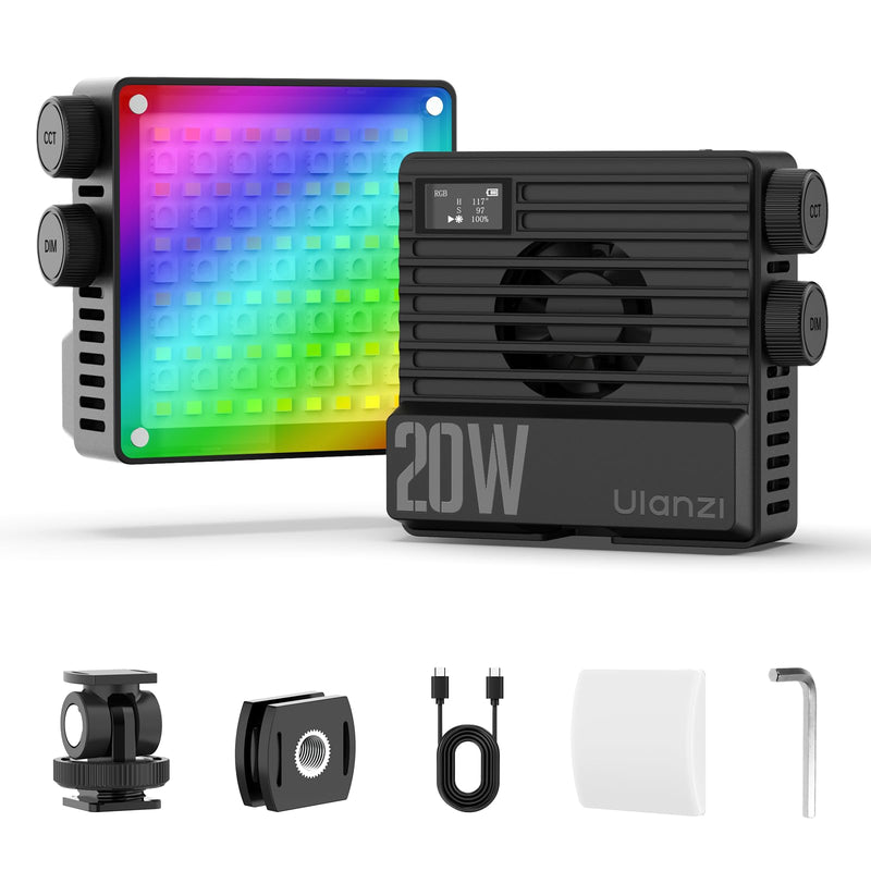 ULANZI LE20 RGB Video Light, 20W Pocket Camera Light, 2500-9000K CRI 95+ 20 Scene 360° Full Color Portable Photography Video Lighting Mini LED Fill Light for YouTube, TikTok, 5000mAh Rechargeable