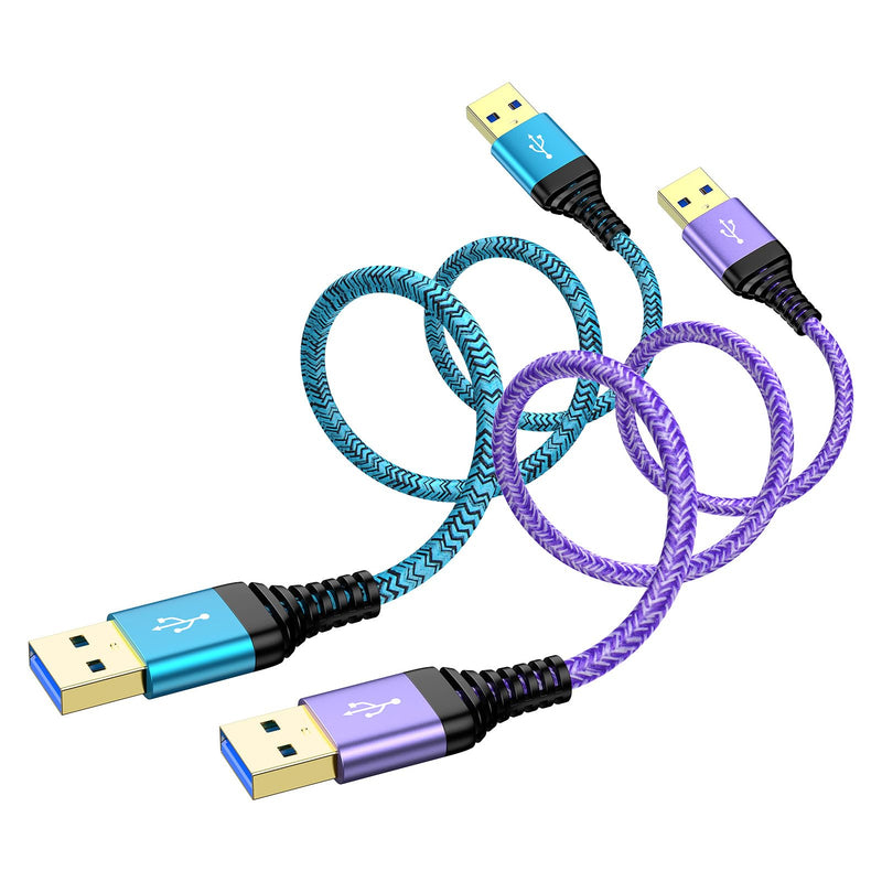 USB to USB Cable, 2Pack 6Ft USB3.0 A to A Male to Male Cable Double End USBCord Data Transfer Cord for Hard Drive Enclosures, Laptop Cooler, Computer PC Cooling Fan/Pad, DVD Player, TV, Hub, Monitor Blue, Purple