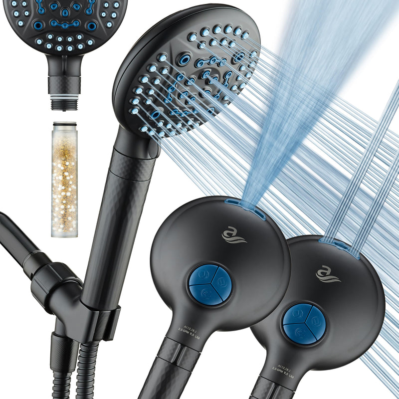 AquaCare 4X High Pressure 10-mode Filter Handheld Shower Head with Dual Power Wash - Clean Tub, Tile & Pets, Remove Chlorine, Metals & Toxins from Water to Protect Skin, Hair & Nails. Matte Black