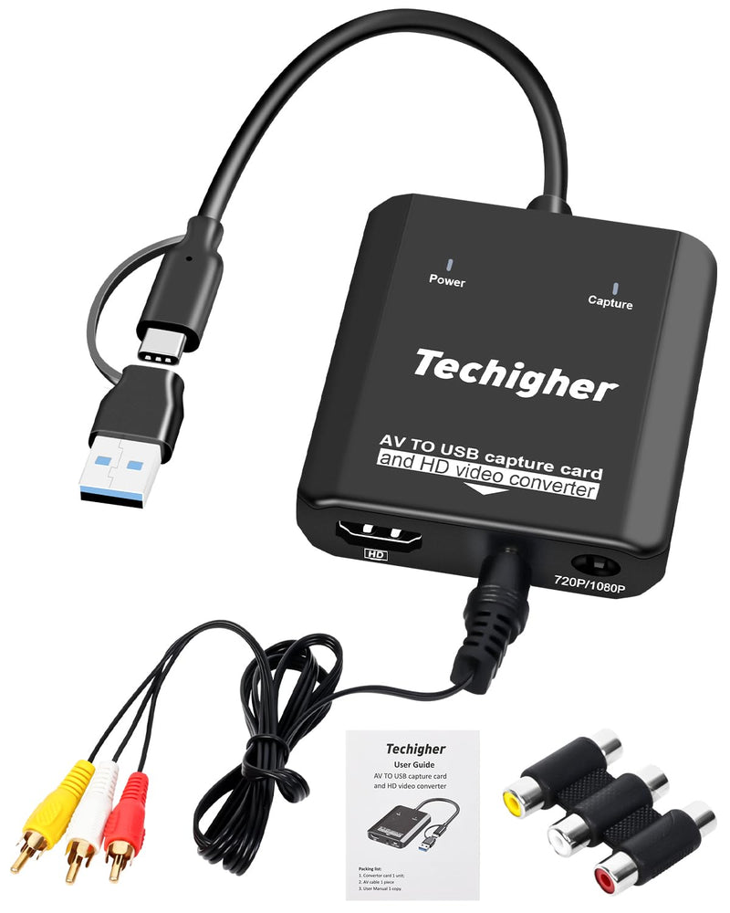 VHS to Digital Converter & RCA to HDMI Adapter USB Video Capture Card for VCR/DVD/AV/PS2/Wii,av to hdmi Converter Analog to Digital & HD Display Output, wii hdmi Adapter,Save/Convert OldVideo VHS CAP/Converter