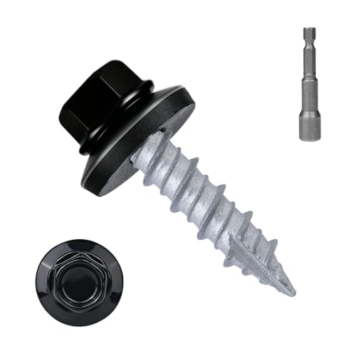 300Pcs Black Metal Roofing Screws #10 x 1 Inch, with EPDM Rubber Washers #10 x 1"（300pcs）