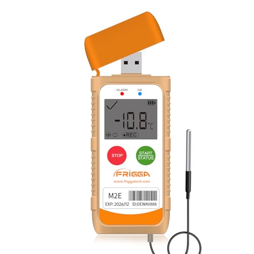 Frigga M2E Multipurpose Temperature Data Logger with External Sensor USB Digital Temperature Pen 14400 Points High Accuracy PDF CSV Report 1 pack.