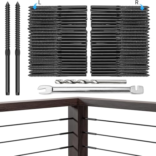 Swage Lag Screws for Cable Railing - 80 Pack Black T316 Stainless Steel Left and Right Handed Thread - 1/8" Cable Railing Hardware Kit for Deck Stair Wood Post Railing System 1/8''