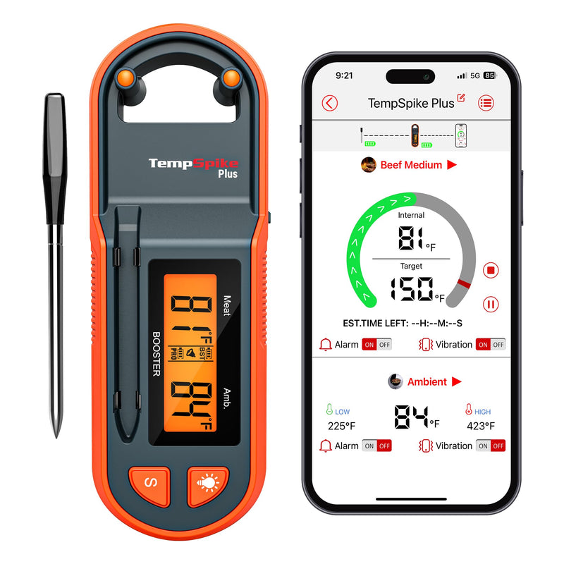TempSpike 600 ft Wireless Meat Thermometer with Ultra-Thinner Probe, Bluetooth Meat Thermometer with Standalone LCD Booster for BBQ Grill Smoker Rotisserie Sous Vide 1 probe
