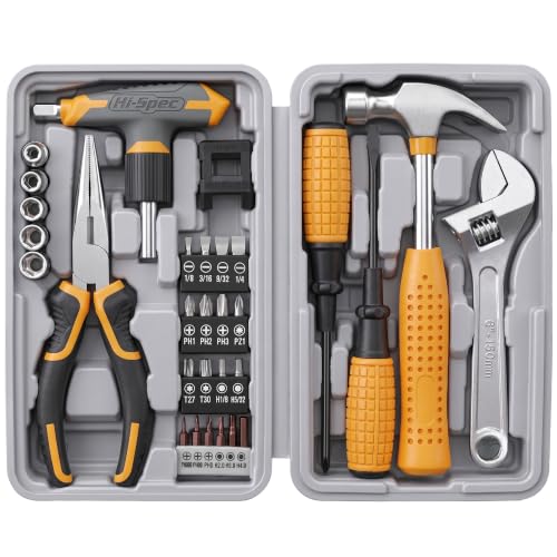 Hi-Spec Magnetic T-Handle Ratchet Wrench and Screwdriver Set with Toolbox Pale Yellow