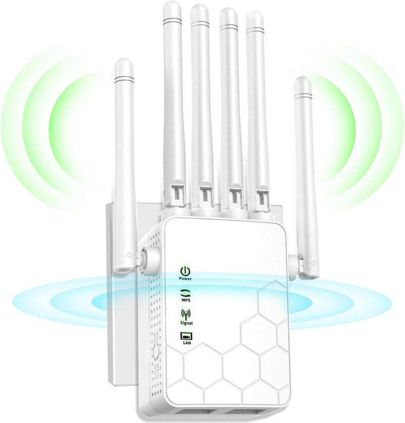 WiFi Extenders Signal Booster for Home Long Range Up to 11000 sq.ft for 35+ Devices,Internet Extender WiFi Booster, Long Range WiFi Extender,with 6 Antennas 360° Full Coverage Ethernet Port (White) white