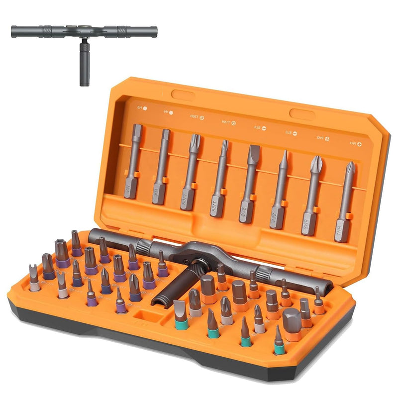 Criacr Upgraded 42 in 1 Magnetic Screwdriver Set, Ratchet Handle Screwdriver Set, Storage Case, Magnetic Bits, Rotatable Ratchet Handle for DIY, Electronics, Furniture Orange