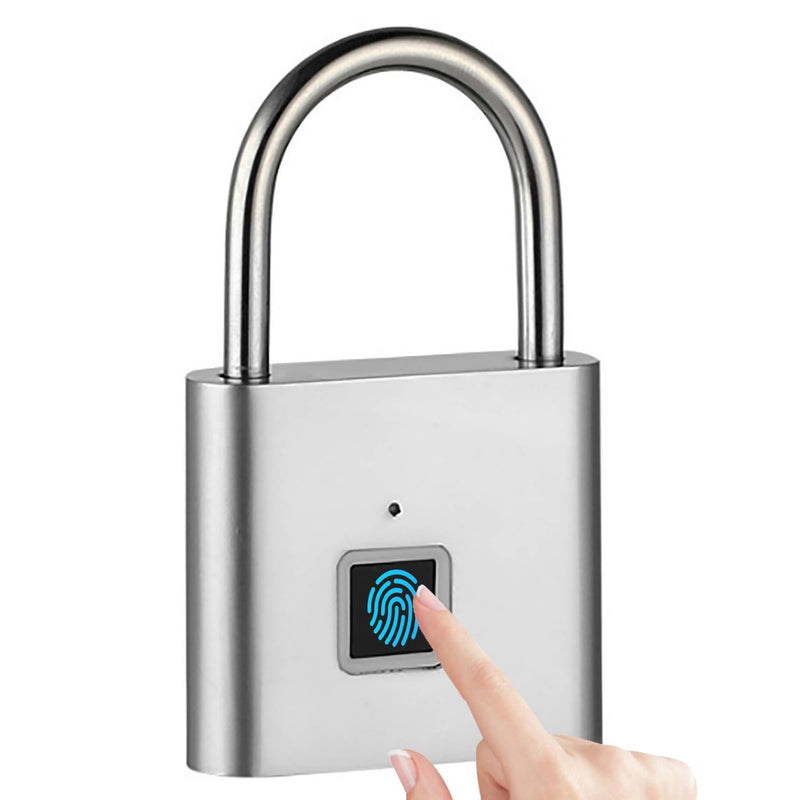 Fingerprint Padlock, Locker Lock, Keyless Biometric Padlock Fingerprint Lock Combination Gate Locks for Outdoor Storage Gym Lock USB Rechargeable - Silver Silver with 20 Fingerprint