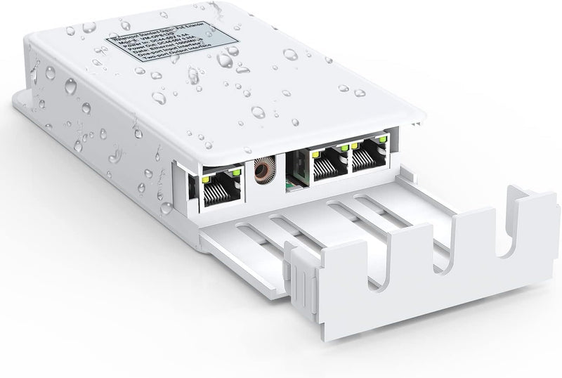 VIMIN 2-Port Outdoor PoE Gigabit Extender, 1 in 2 Out PoE Repeater with 1000Mbps, IEEE802.3af/at Compatible, IP65 Waterproof, Extend Additional 100m(328ft) of Power and Data Transmission, Plug & Play 3-Port Gigabit Extender(Outdoor)